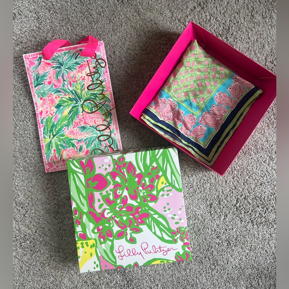 Lilly Pulitzer authentic square scarf with box and bag